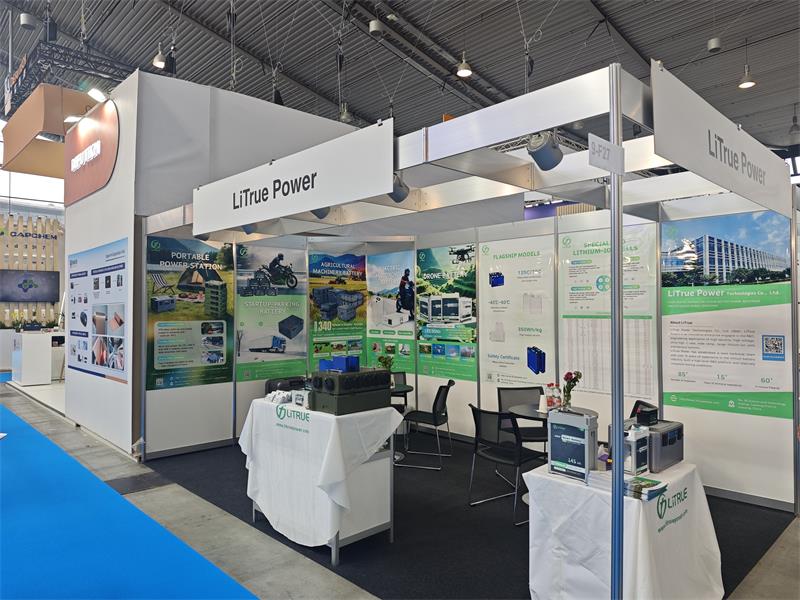 LiTrue Power exhibition booth at The Battery Show Europe showcasing drone batteries and portable power stations