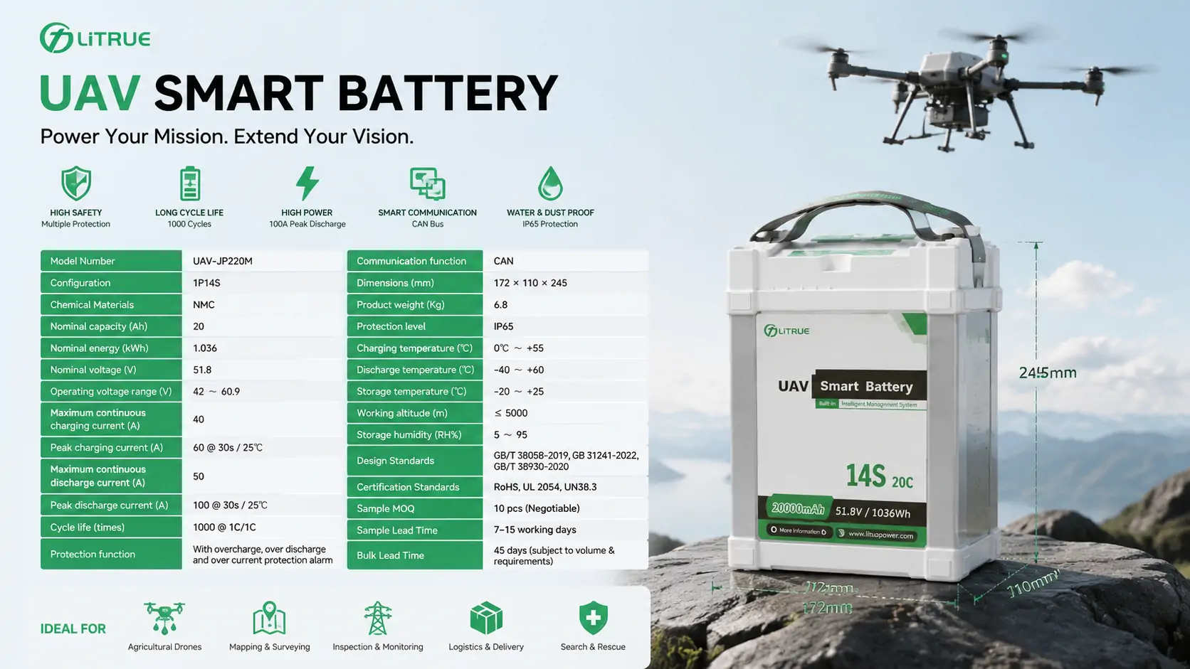UAV Lithium Battery Lightweight Drone Battery UAV
