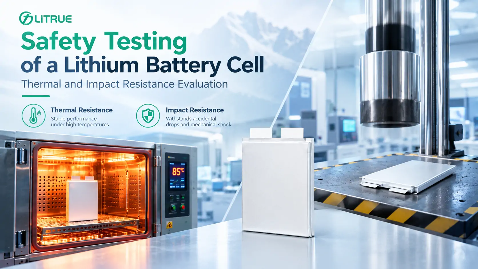 Safety testing of a lithium battery cell showing thermal and impact resistance evaluation Safety testing of a lithium battery cell showing thermal and impact resistance evaluation