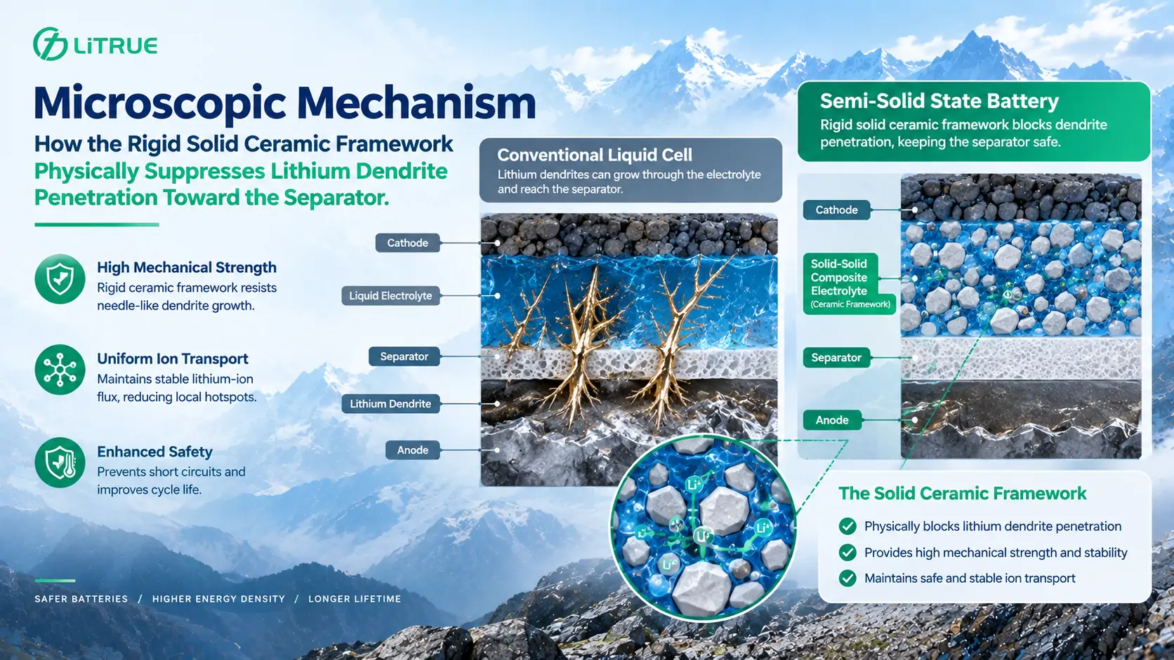 Microstructure of solid-liquid composite electrolyte suppressing lithium dendrite growth Microstructure of solid-liquid composite electrolyte suppressing lithium dendrite growth