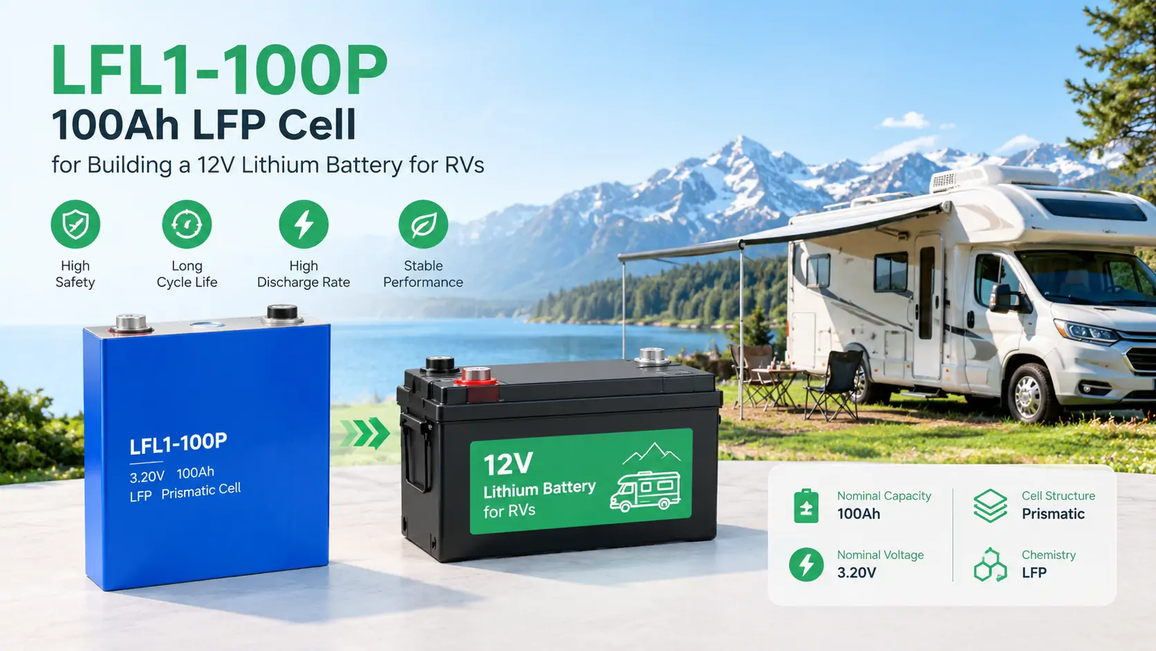 100Ah LFP cell for building a 12V lithium battery for RVs 100Ah LFP cell for building a 12V lithium battery for RVs